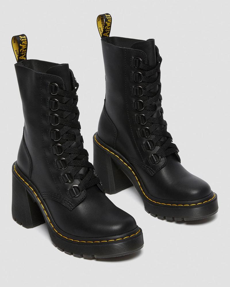 Women's Dr Martens Chesney Leather Flared Heel Heeled Boots Black | AU 138TCE